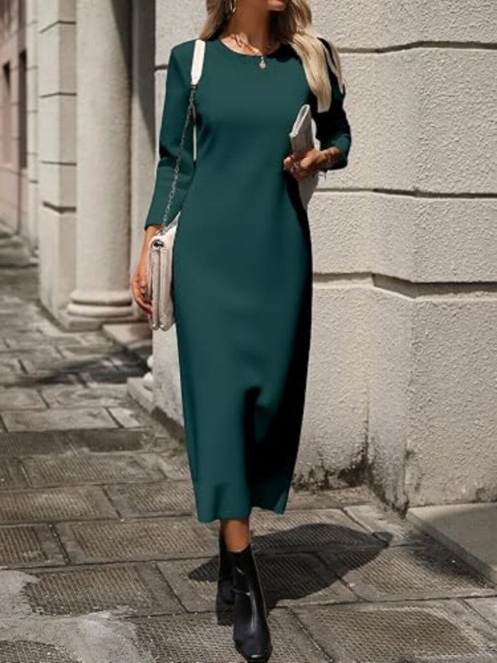 ZVO Women's Dark Green Long Sleeve Crew Neck Sweater Dress Fall Winter Size-XXL